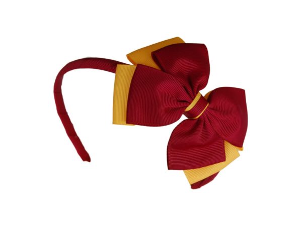 Maroon/Yellow Hair Bow - Image 3